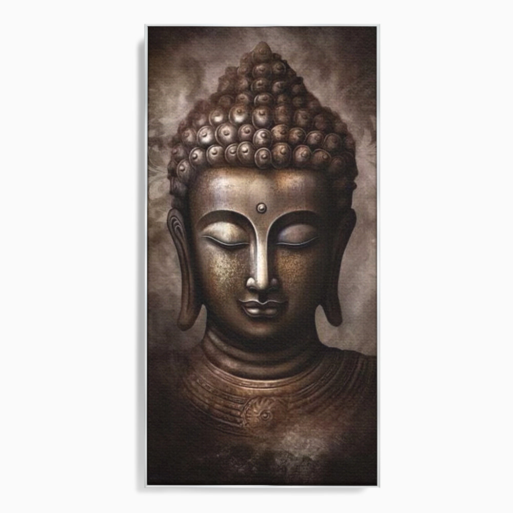 Tablou canvas cu tablou canvas cu portret buddha, in rama de aluminiu argintiu